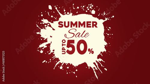 Summer sale up to 50% banner in trendy bright color with Paint Stroke . Season promotion illustration.