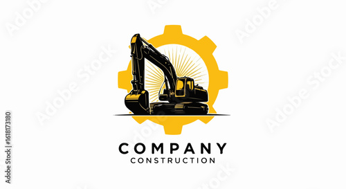 Black and Yellow Excavator Logo Design for Construction Company.