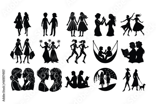 Set of activities for girlfriend day celebration Silhouette Vector