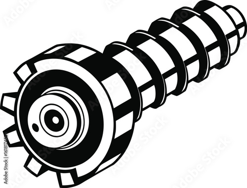 Camshaft silhouette, engine component vector, mechanical part line art, automotive gear symbol, motor shaft illustration