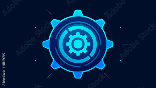 blue neon gear overlay radial spin sci fi