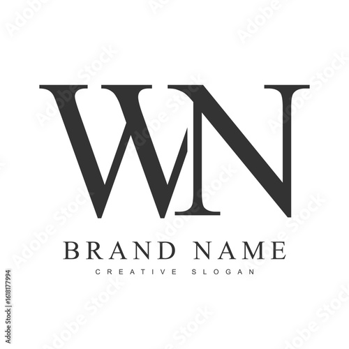 WN trendy logotype template. Initial letter w and n classic font style. Creative logo for company name or identity.