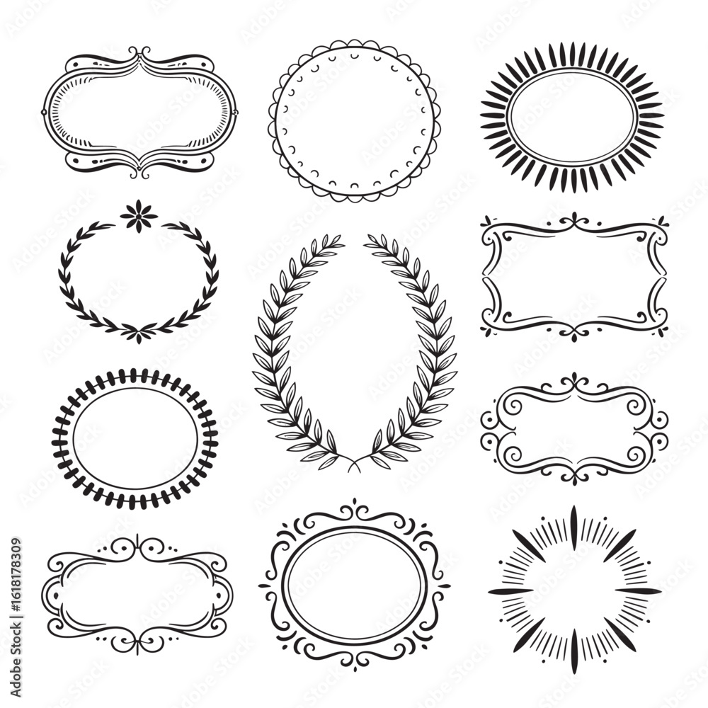 Fototapeta premium Elegant Hand Drawn Frames and Borders Collection for Creative Design Projects and Artistic Embellishments with Classic Flair