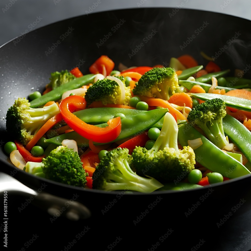 Colorful Stir Fry Vegetables in a Wok with Steam Fresh and Healthy Food Preparation with Vibrant Colors Colorful Stir Fry Vegetables in a Wok with Steam Fresh and Healthy Food Preparation with Vibrant Colors