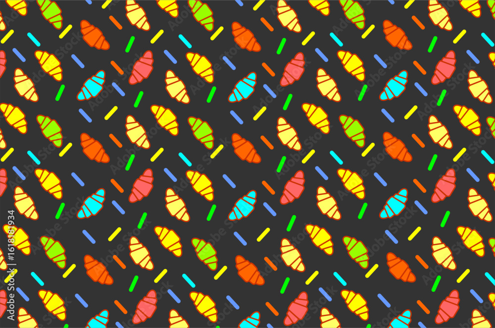 Naklejka premium Seamless pattern of croissant background. Colorful croissant illustration. Set of colourful croissant illustration. Bread croissant icon.