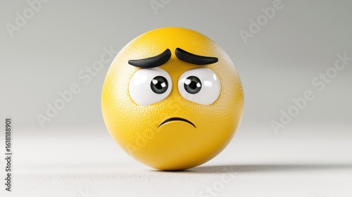 A worried 3D emoji face with furrowed eyebrows expresses concern and sadness against a neutral background, conveying feelings of anxiety and apprehension through its detailed