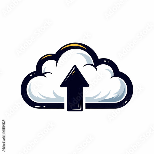Cloud upload arrow vector graphic icon for data storage and network technology.