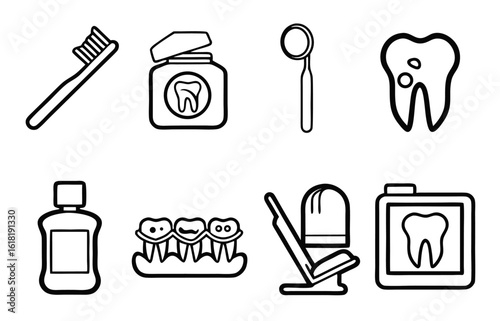 Dental Care Icons: Toothbrush, Mouthwash, X-Ray & More