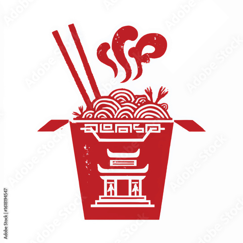 Red noodle takeout box graphic illustration