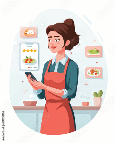 Woman ordering food online illustration