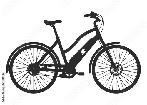 black electric bicycle silhouette on white background clip art preview