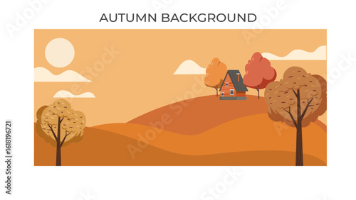 Autumn landscape hill and Tiny house village 
