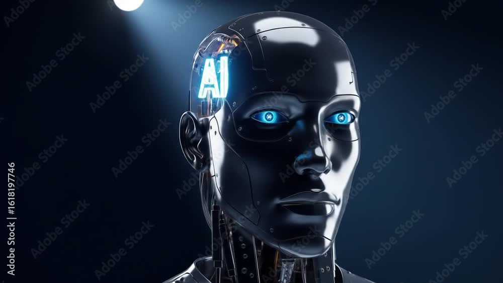 Futuristic AI Robot Head, Intelligent Machine, Advanced Technology Futuristic AI Robot Head, Intelligent Machine, Advanced Technology