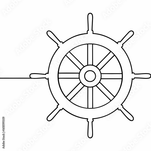 Black outline of a ship's steering wheel on a white background ship wheel helm