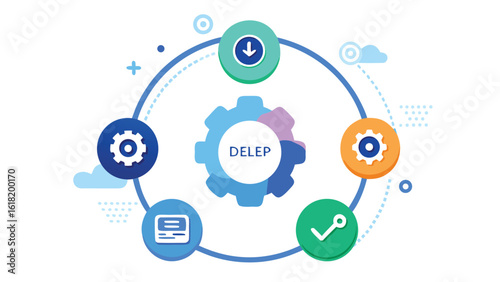 Business process optimization with gears and workflow icons representing efficiency and collaboration Keywords: business process optimization gears workflow icons efficiency