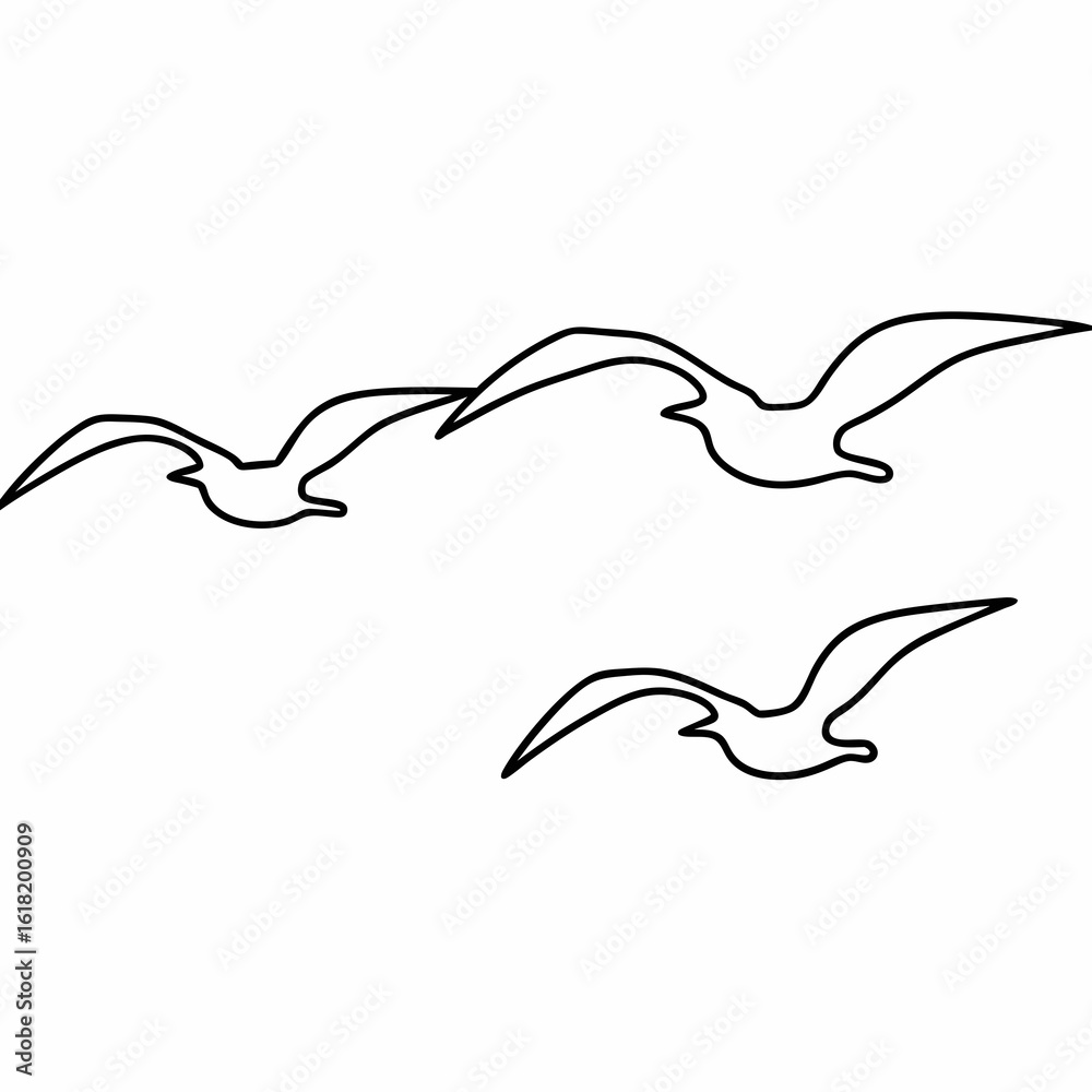 Obraz premium Three black outline seagulls flying in formation against a white background birds flight 1