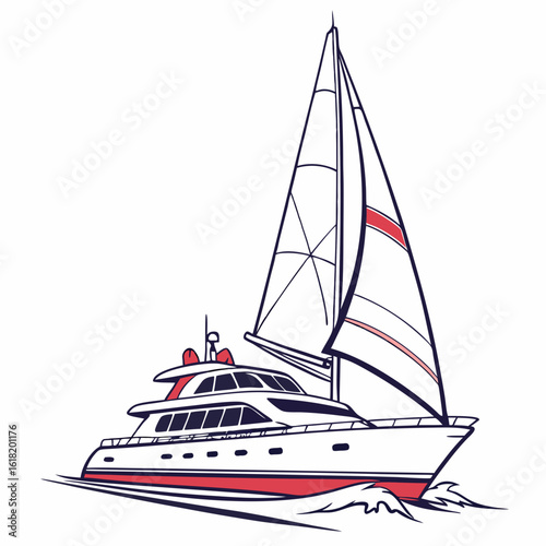 White sailboat with red accents on white background yacht watercraft