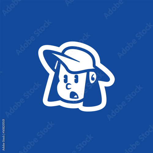 Surprised cartoon vector face of a kid with long hair and cap. Bold outline, expressive style. Perfect for mascot, logo, children’s brand, emoji, or sticker use