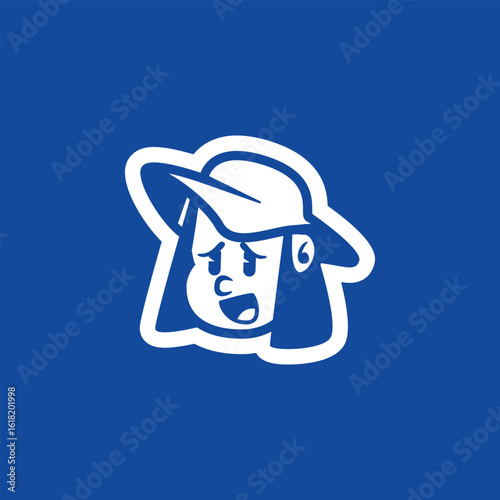 Surprised cartoon vector face of a kid with long hair and cap. Bold outline, expressive style. Perfect for mascot, logo, children’s brand, emoji, or sticker use