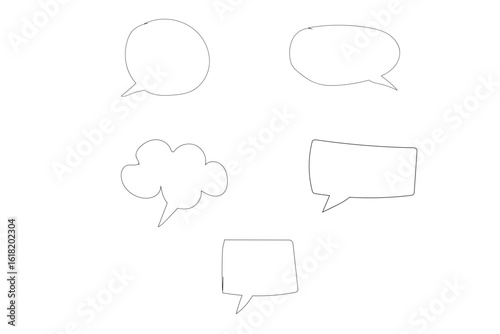 A vector set of hand-drawn speech bubbles, thought clouds, and chat balloons for comic communication design