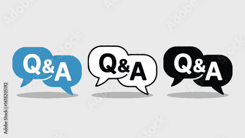 Minimalist Q&A icon set with three speech bubble variations for communication and support