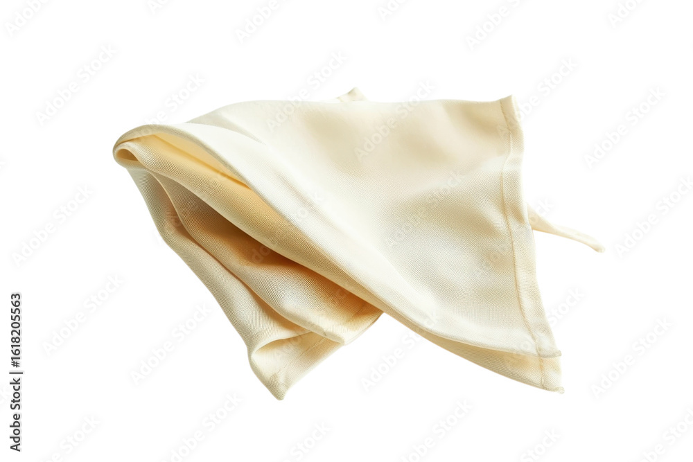 Naklejka premium Soft cream-colored fabric draped elegantly on a surface with natural light illuminating its texture and folds