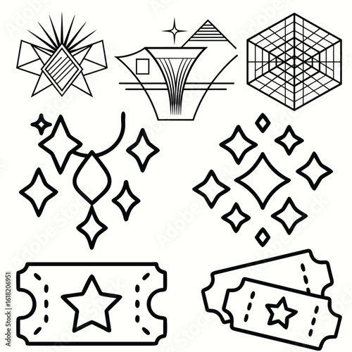 abstract minimal bling holographic grid ticket outline icon sets