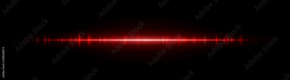 Fototapeta premium Waveform stripe. Clean glowing line with smooth frequency pattern and center light burst. Suitable for audio visuals, spectrum or tech UI.