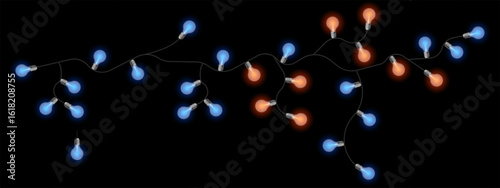 Party lights set icon. Twisted electric string with glowing bulbs in soft yellow and blue tones. Used for celebration decor, events, and cozy mood visuals.