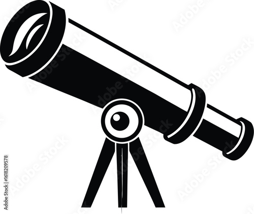 Telescope silhouette, astronomy tool icon, flat vector scope, science clip art, stargazing equipment drawing