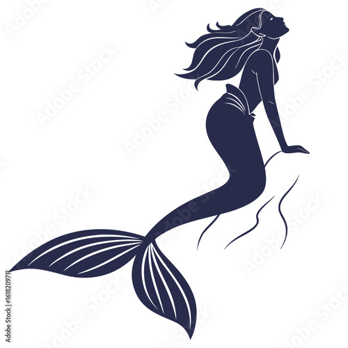 Beautiful fashion illustration of a woman's silhouette with flowing floral hair and a graceful dress pattern