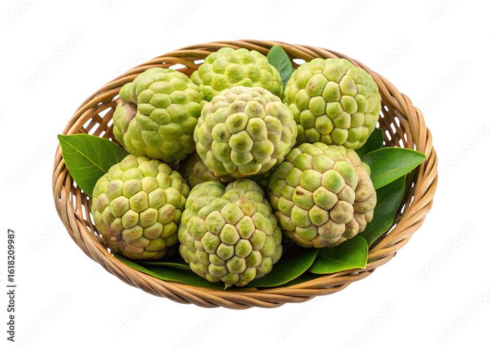 Fototapeta premium Ripe Sugar Apples in Woven Basket Fresh and Delicious Tropical Fruit