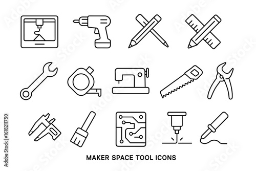 Wallpaper Mural Makerspace Tools Icons Set. DIY, Craft and Workshop Equipment Vector Collection Torontodigital.ca
