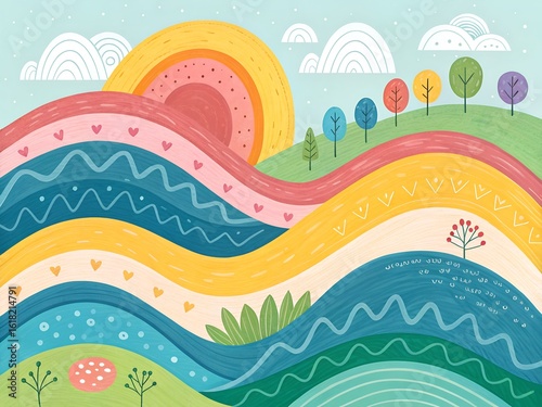 rainbow and waves