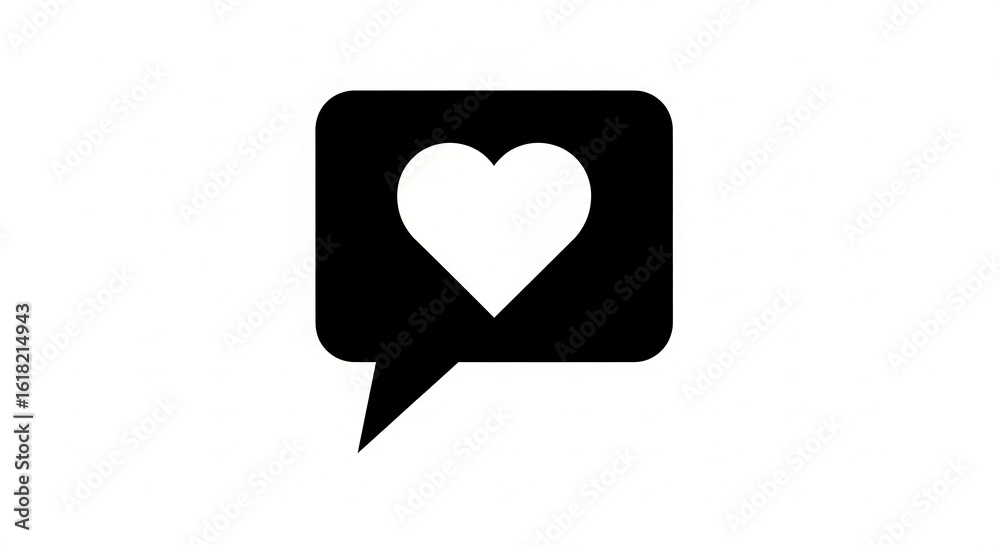 Black speech bubble with white heart inside, simple design, symbolizes love, affection, Valentine's Day, communication, positive message Black speech bubble with white heart inside, simple design, symbolizes love, affection, Valentine's Day, communication, positive message