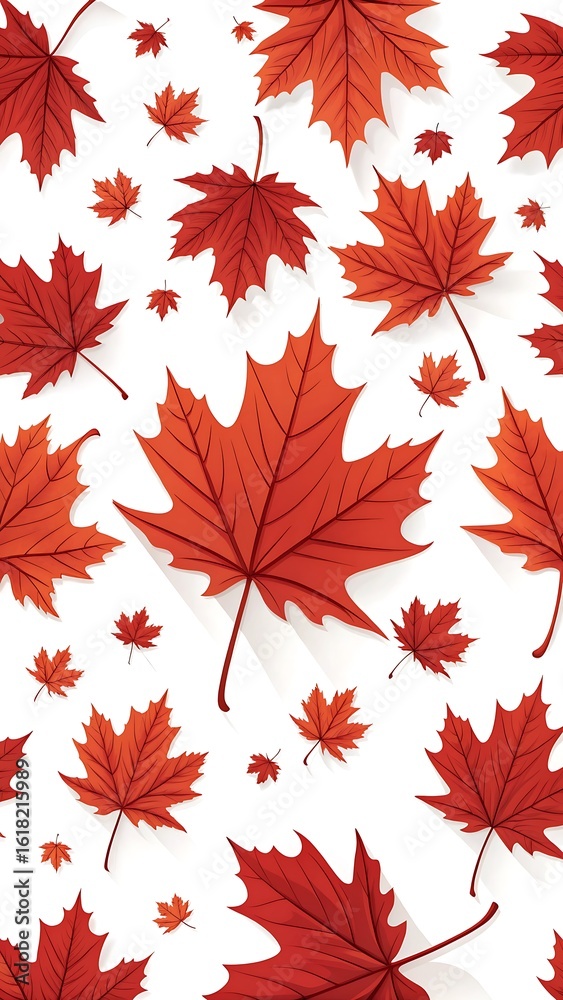 Fototapeta premium Vibrant red maple leaves falling on a white background