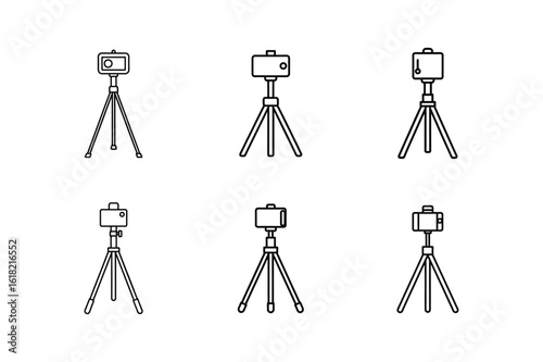 smartphone tripod icon line art vector illustration