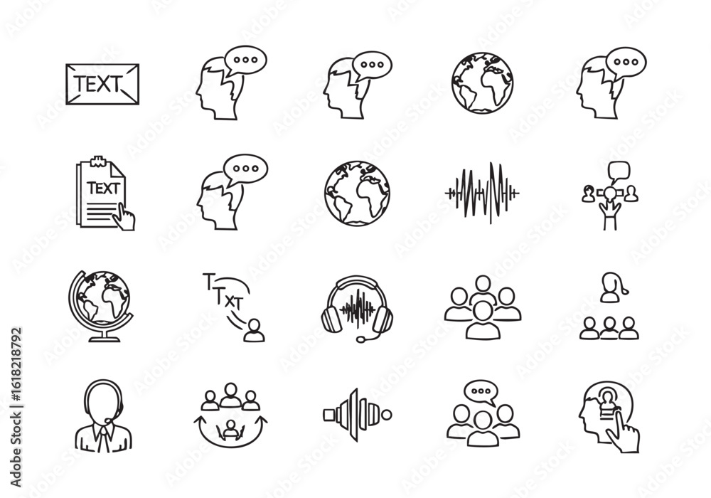 Fototapeta premium Communication and Connection Outline Icons Illustrating Global Networking and Diverse Communication Channels for Modern Business Solutions