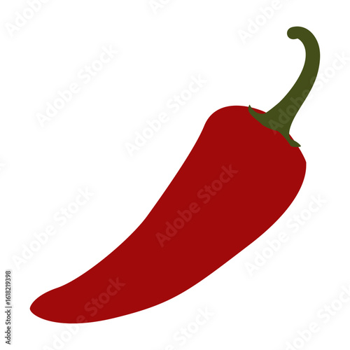 A vibrant, isolated illustration of a single, red chili pepper with a green stem.
