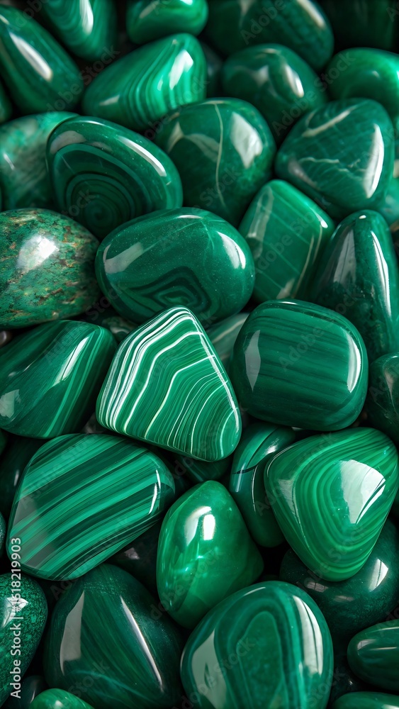 Fototapeta premium Rich green malachite gemstones with striking banded patterns