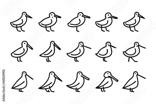 Birds Icons: A series of minimalist icons depicting the elegant form of a bird. Emphasizing simplicity and versatility, perfect for various design applications.