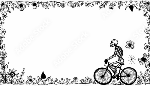 "Skeleton Riding Bicycle in Day of the Dead Style"