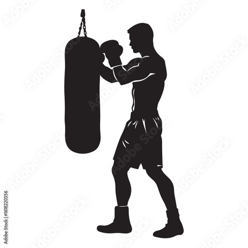 Boxer Punching Heavy Bag Silhouette for Fitness and Martial Arts Design
