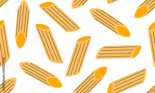 Seamless pattern with Italian pasta. Pasta penne. Italian food  background. Hand drawn flat vector illustration