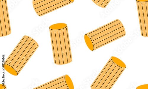 Seamless pattern with Italian pasta. Pasta rigatoni. Italian food  background. Hand drawn flat vector illustration