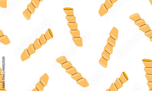 Seamless pattern with Italian pasta. Pasta fusilli. Italian food  background. Hand drawn flat vector illustration