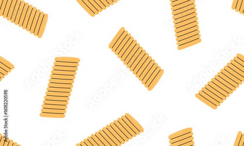 Seamless pattern with Italian pasta. Pasta fusilli bucati. Italian food  background. Hand drawn flat vector illustration