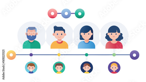 Family tree with colorful icons showing different generations and relationships vector illustration for website and design