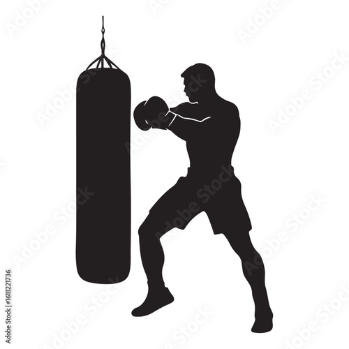Boxer Punching Heavy Bag Silhouette for Fitness and Martial Arts Design