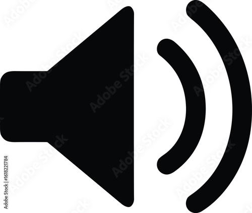 Speaker icon with sound waves—black vector illustration of audio signal, volume symbol, or music playback UI concept